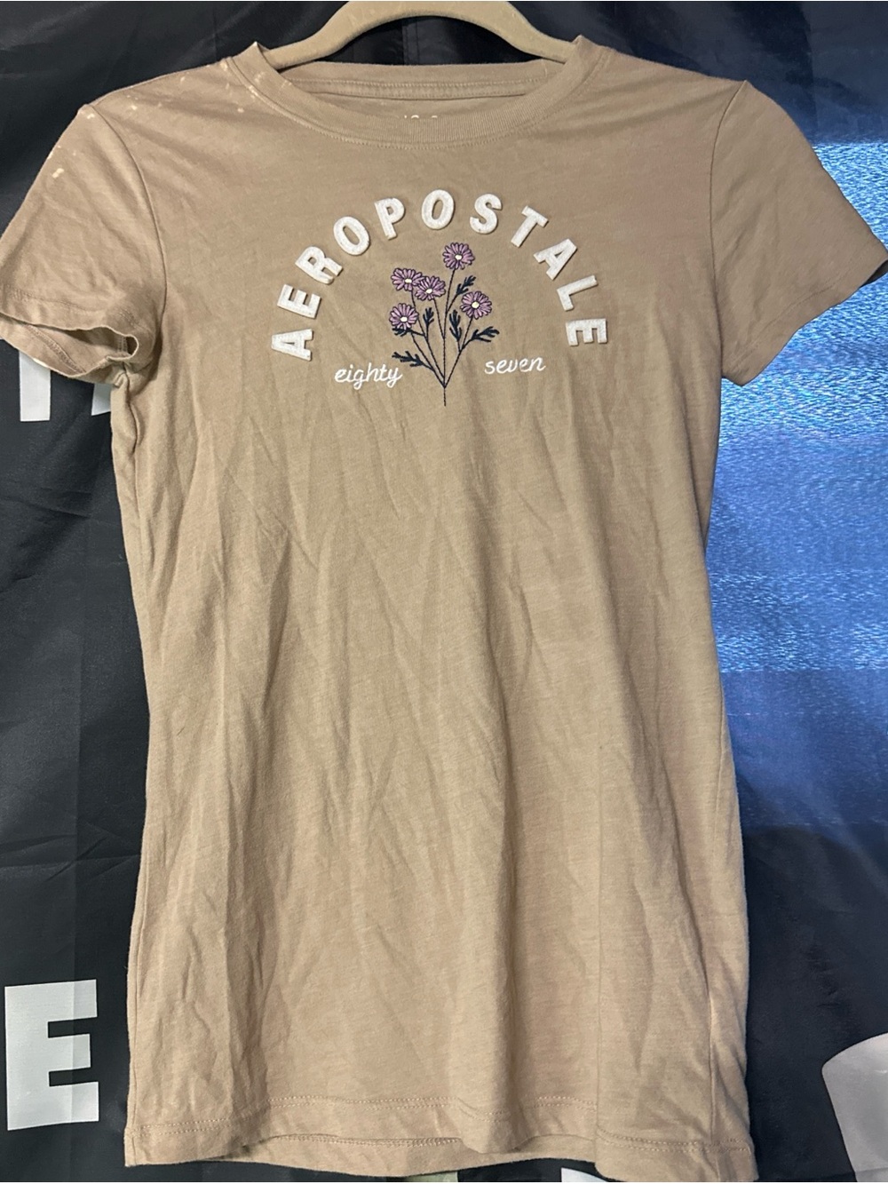Aeropostale Tan Crewneck Tee with White Logo
